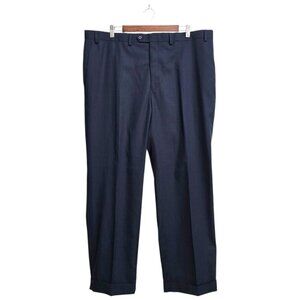 Ralph Ralph Lauren Navy Windowpane Straight Leg Cuffed Dress Pants Sz 42x29